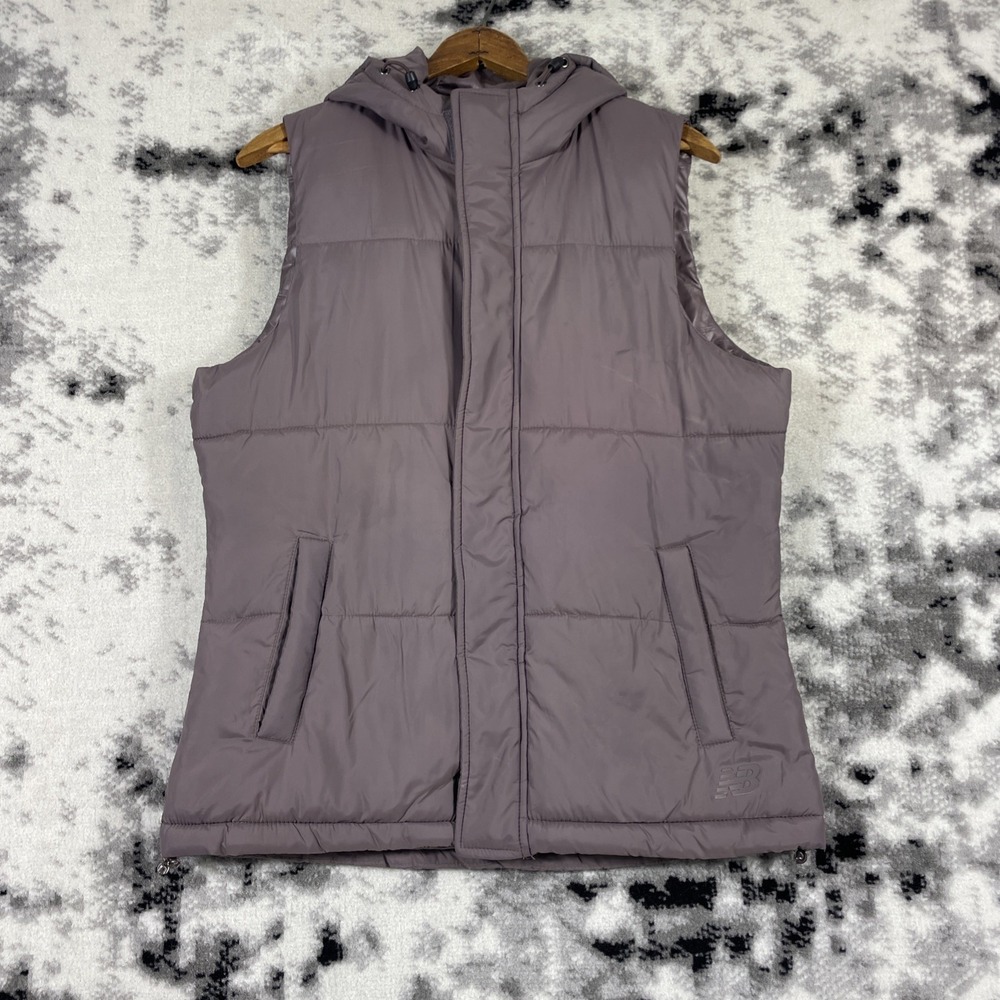 New Balance Puffer Vest Hooded Womens Size Small Lined Light Purple Full Zip